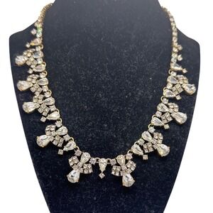 J. Crew Tear drop Necklace Gold Tone Rhinestone Crystal Collar Jewelry 16" EUC‎